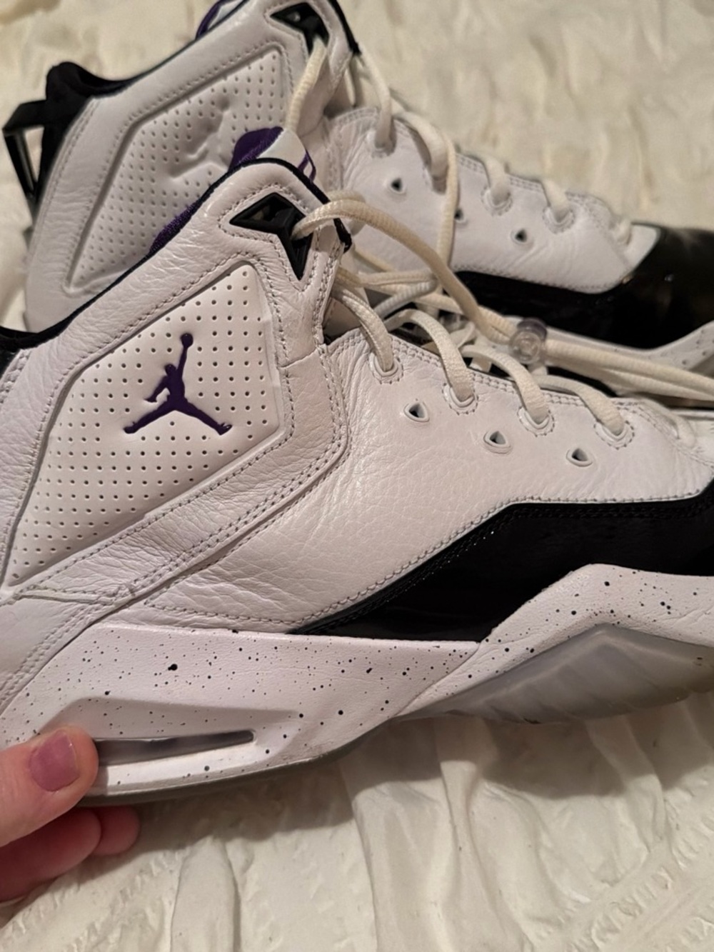 Jordan Men’s White Black Purple High-Top Basketball Shoes